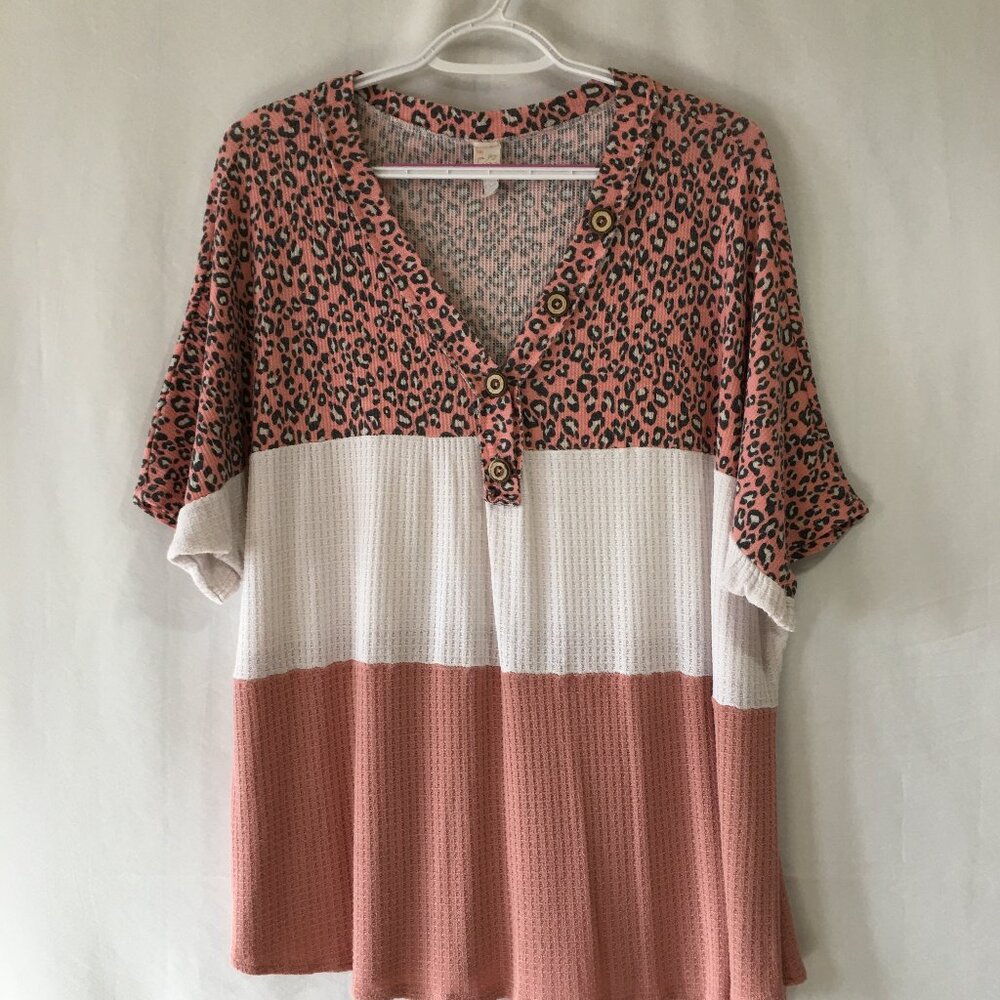 7th Ray Lightweight Waffle Knit/Color BlockTop